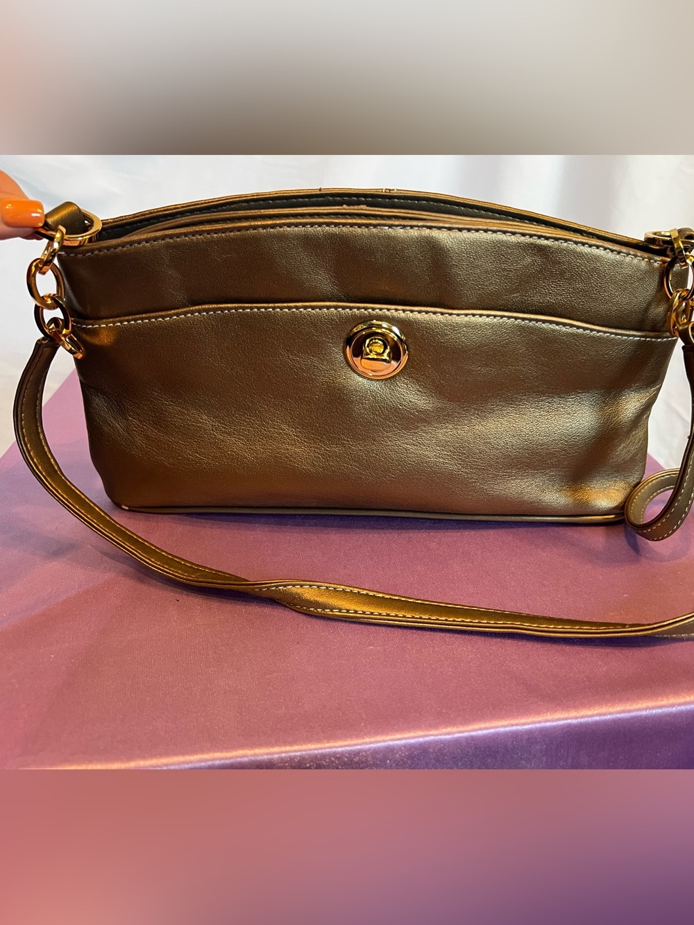 Vintage discontinued Marlo bronze Women’s Shoulder Bag with Multi pocket Closure